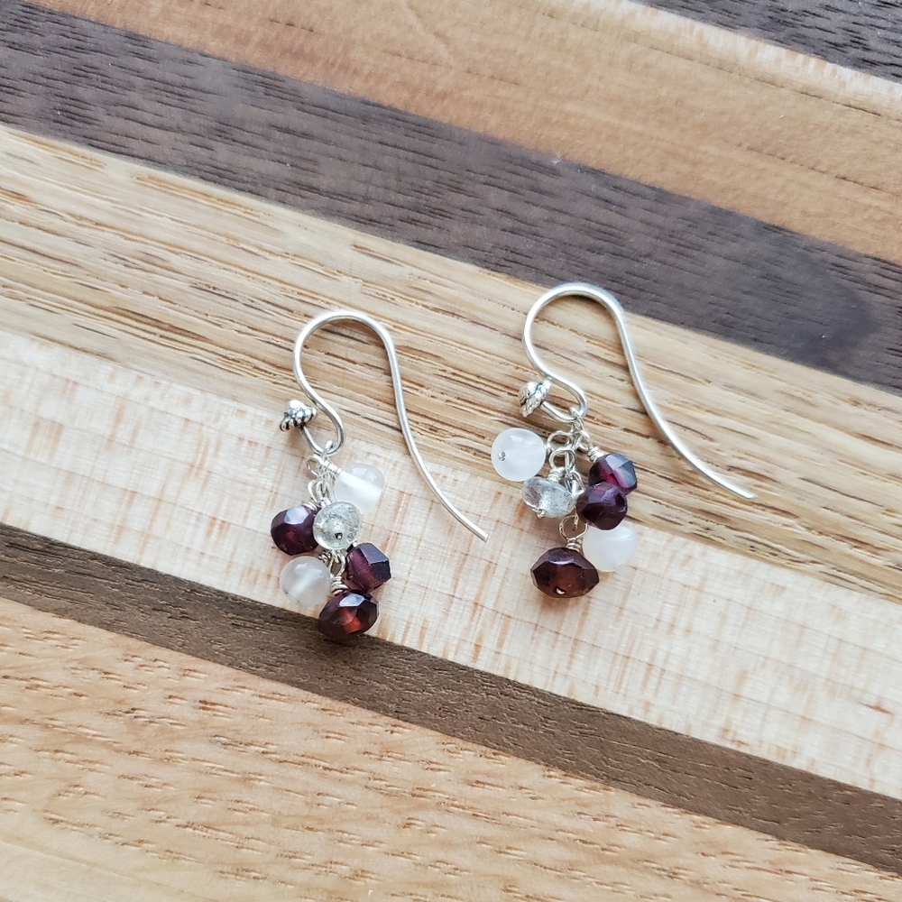 Garnet & Moonstone Dangle Earrings - Picture 3 of 10